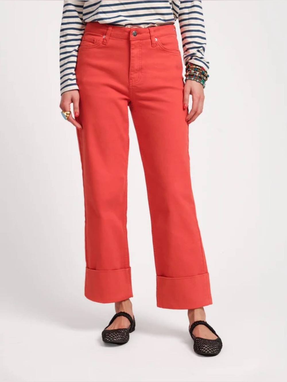 NWT Frances Valentine Women's Red Smarty Cuffed Jeans Solid Denim Pants Sz 2